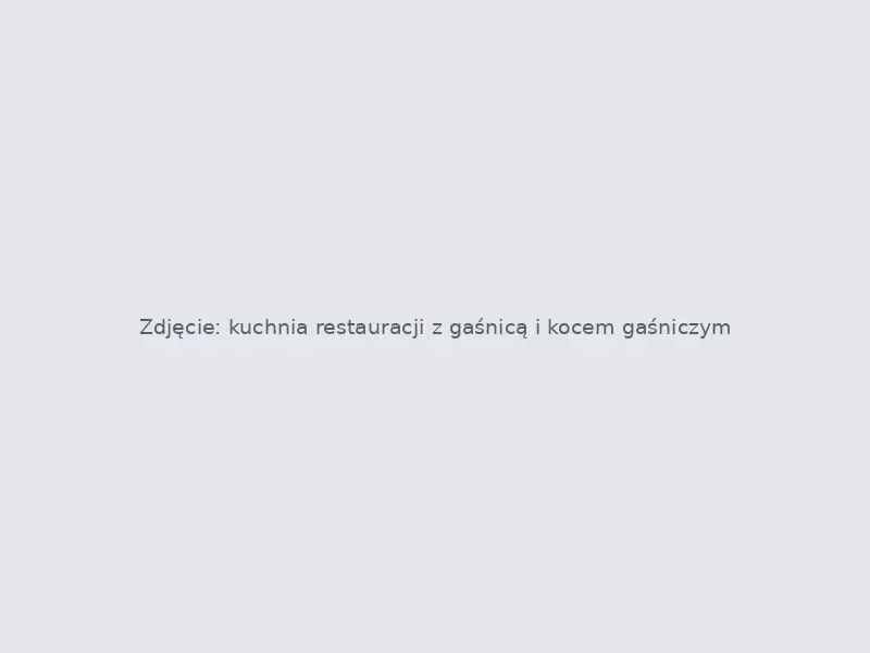 Kuchnia restauracji z gaśnicą i kocem gaśniczym